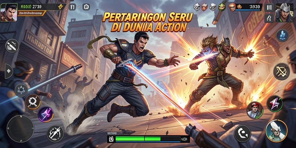 Tampilan screenshot menunjukkan aksi seru saat bertarung.