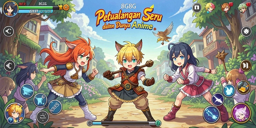 Tampilan gameplay 8G8G dengan karakter anime yang memukau.