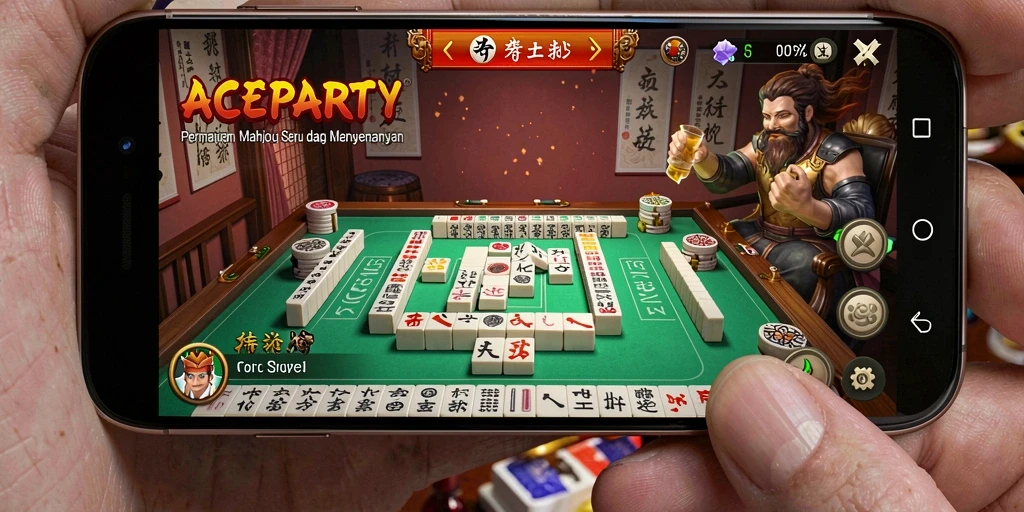 Tampilan gameplay seru ACEPARTY dengan grafis menawan saat bermain Mahjong.