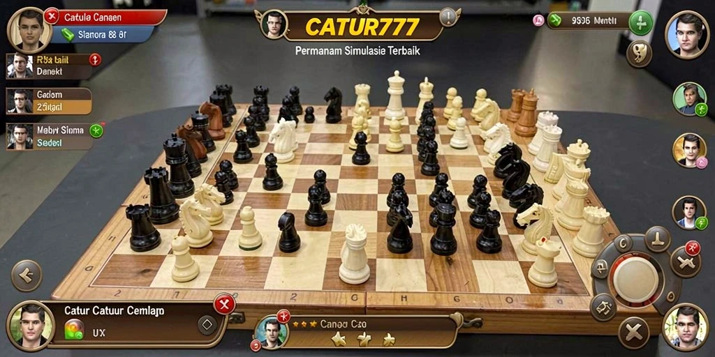 Screenshot gameplay CATUR777 yang menampilkan papan catur interaktif.