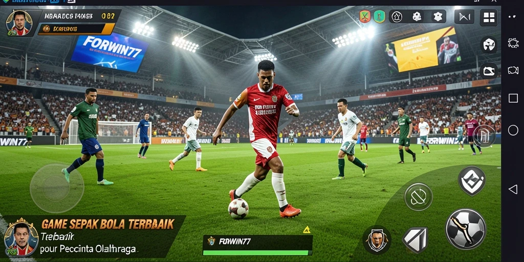 Tampilan gameplay aksi seru di lapangan sepak bola.