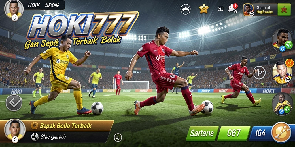 Tampilan gameplay seru dari HOKI777 yang menggambarkan aksi sepak bola yang mendebarkan.