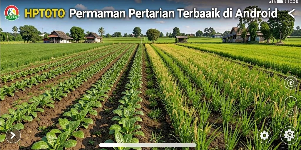 Tampilan gameplay HPTOTO yang menarik dengan lahan pertanian yang hijau.