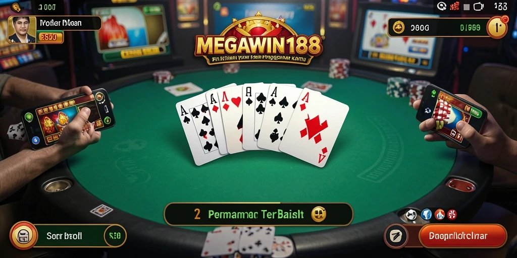 Tampilan depan gameplay MEGAWIN188 menunjukkan aksi Poker yang mendebarkan.