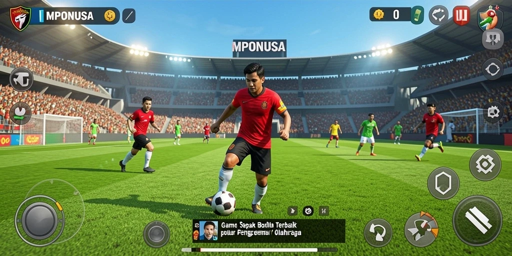 Screenshot MPONUSA menampilkan aksi seru dalam permainan sepak bola.