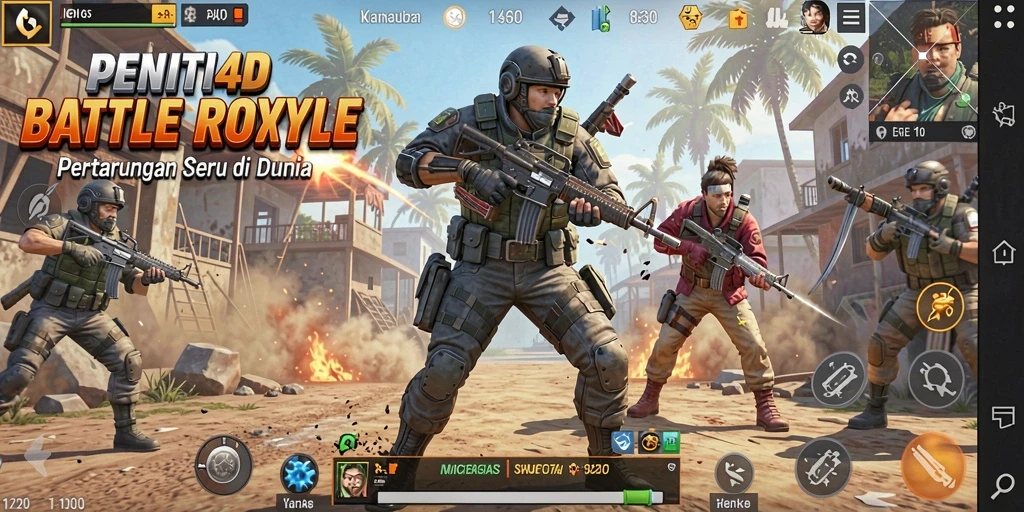 Tampilan aksi seru dalam gameplay Battle Royale PENITI4D.
