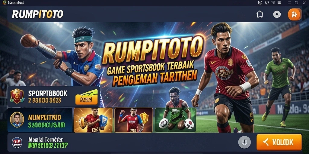 Tangkapan layar utama RUMPITOTO menampilkan layar taruhan olahraga yang penuh aksi.