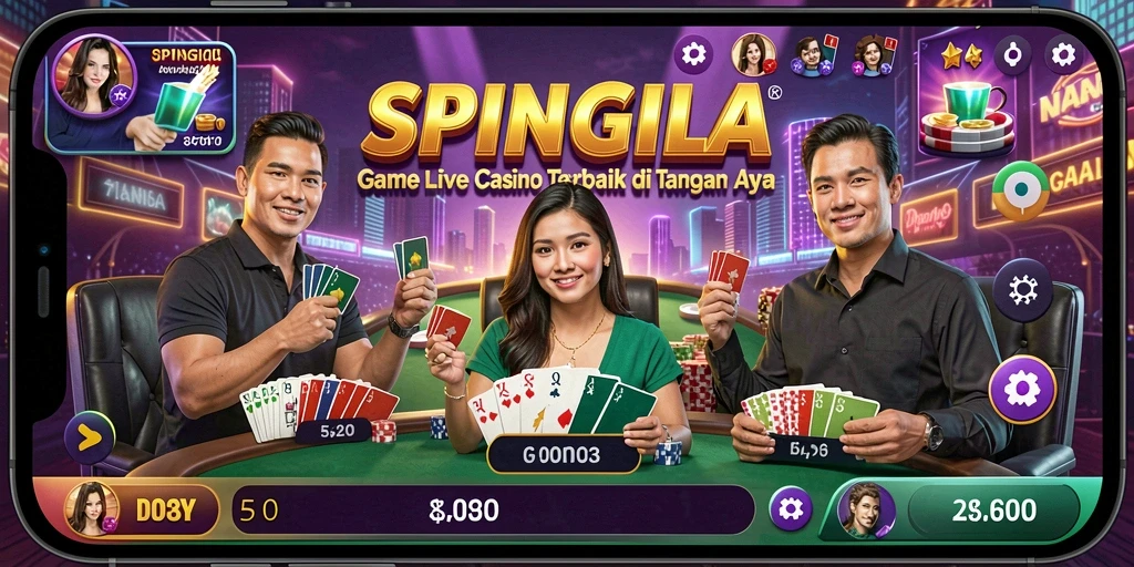 Tampilan gameplay Live Casino yang mendebarkan dan interaktif dari SPINGILA.