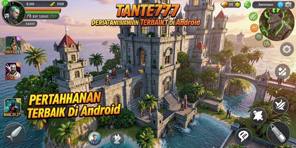 Tampilan gameplay TANTE777 dengan menara pertahanan dan monster yang menyerang.