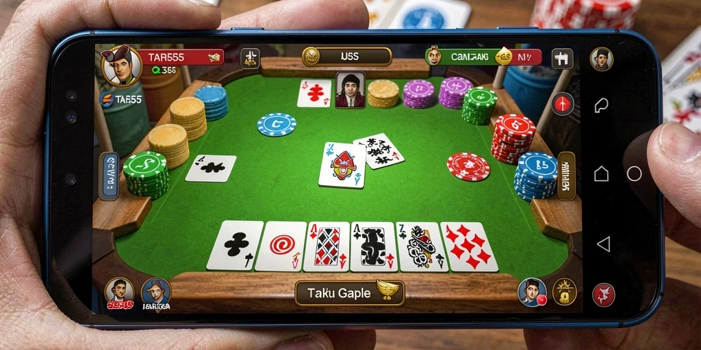 Tampilan gameplay seru Gaple di TAR555 dengan antarmuka menarik.
